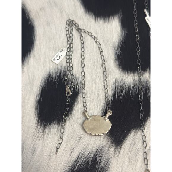 Native American SW Sterling Silver Cotton Candy Turquoise Oval Bar Necklace - Picture 3 of 7